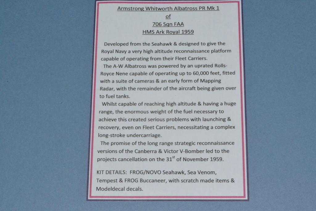 Armstrong Whitworth Abatross PR Mk 1, 706 Sqn FAA, Ark Royal 1959