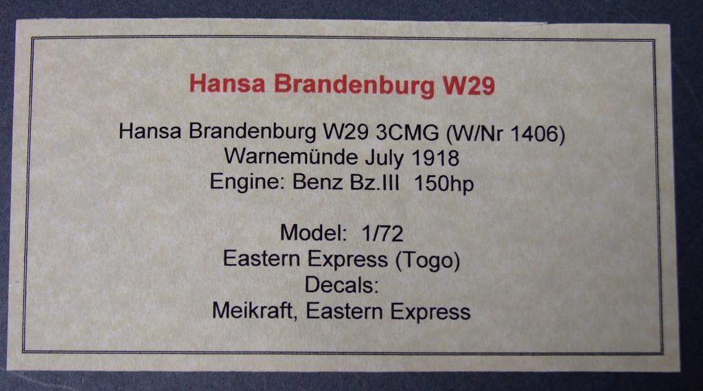 Hansa Brandenburg W29, 1:72