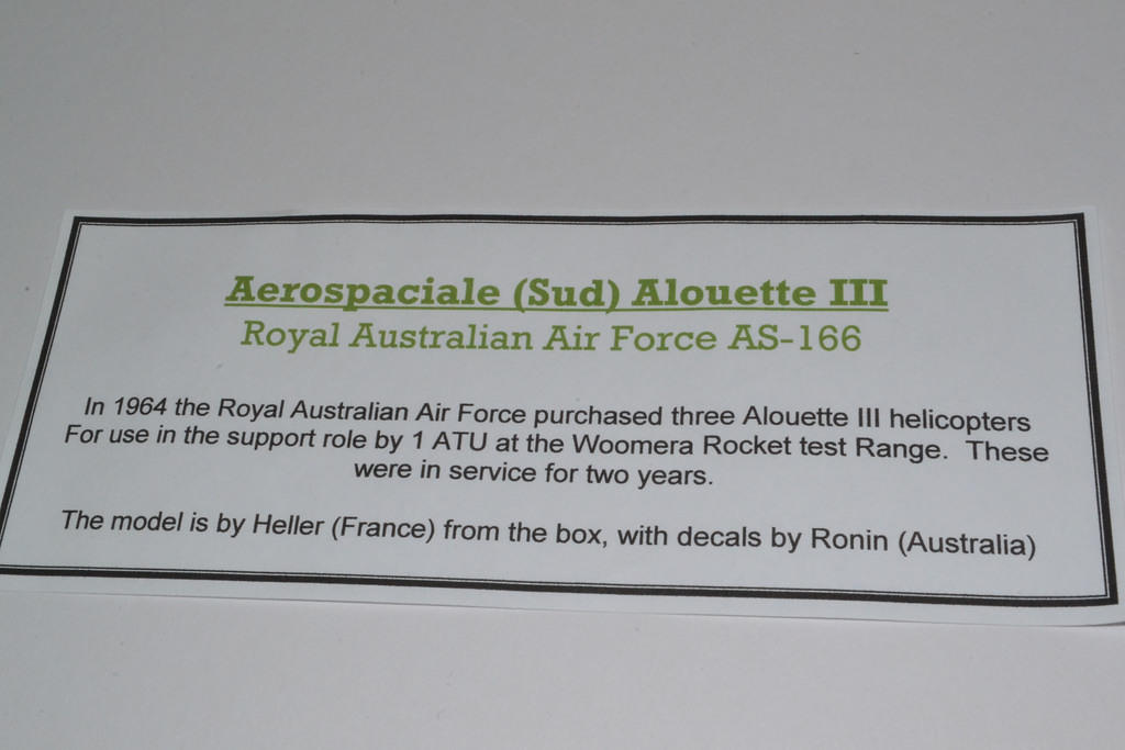 Allouette III, Royal Australian Air Force, 1964